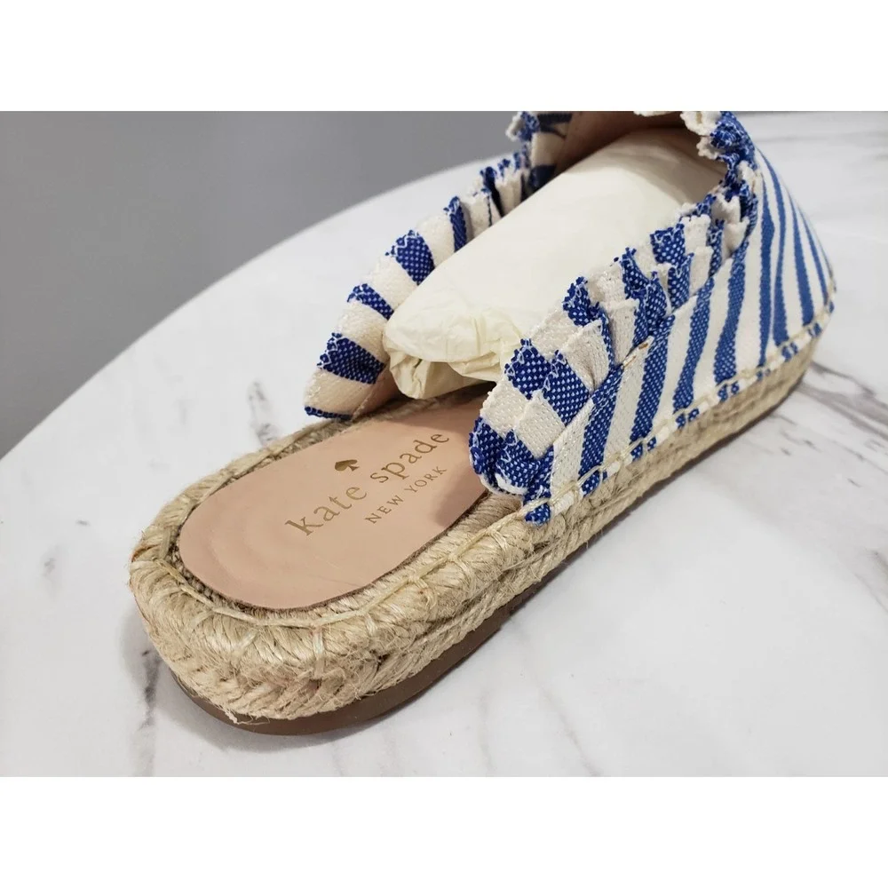 NEW Kate Spade SZ 10 Blue Striped Canvas Laila Espadrilles Mules Nautical Cruise